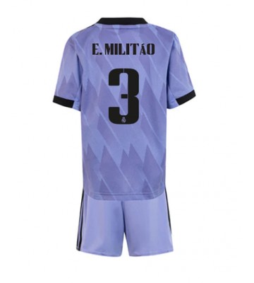 Real Madrid Eder Militao #3 Bortedraktsett Barn 2022-23 Kortermet (+ Korte bukser)